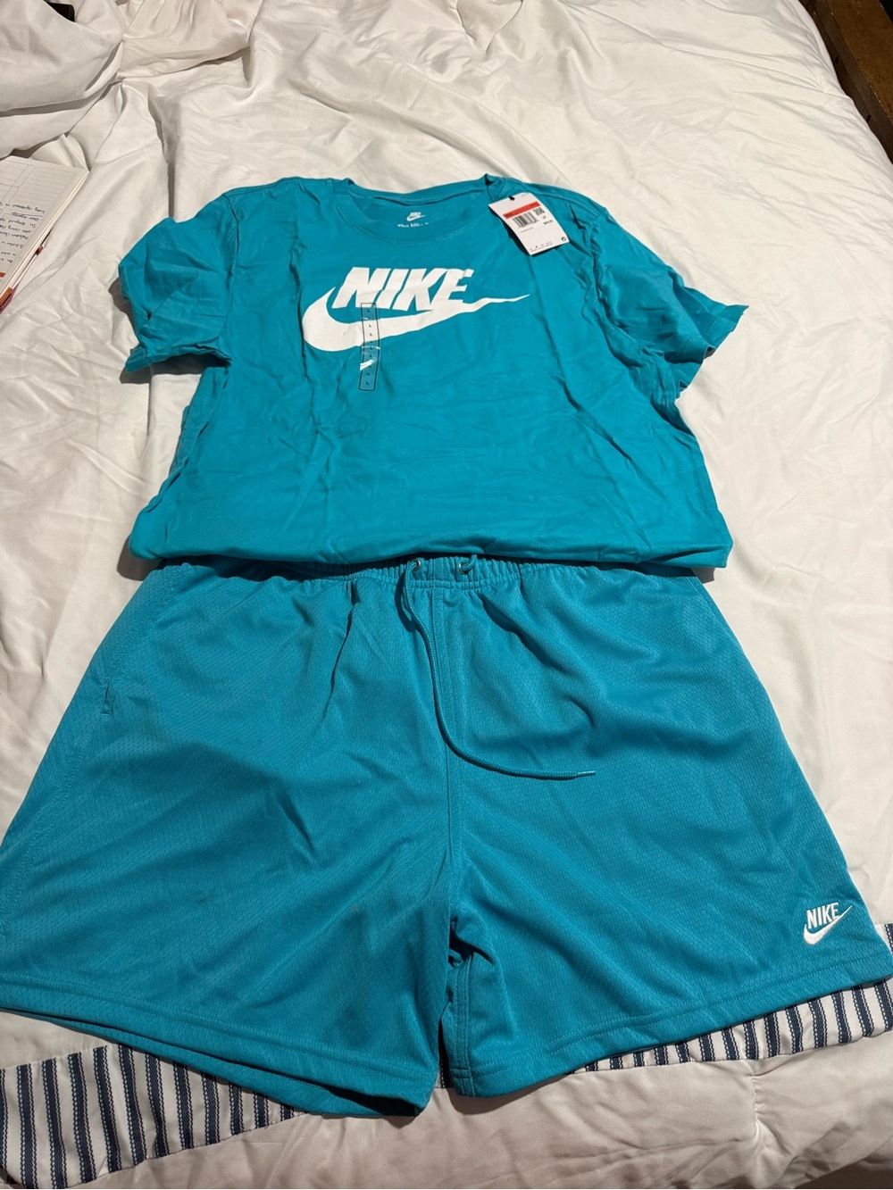 Nike Turquoise Two-Piece Logo Tee and Shorts Set